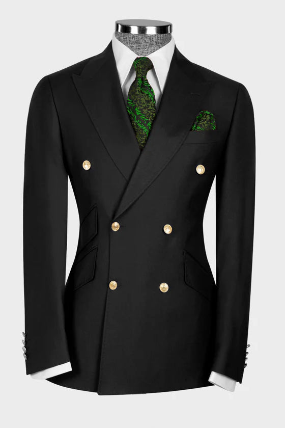 Latest Peaked Lapel Black Double Breasted Suit for Prom