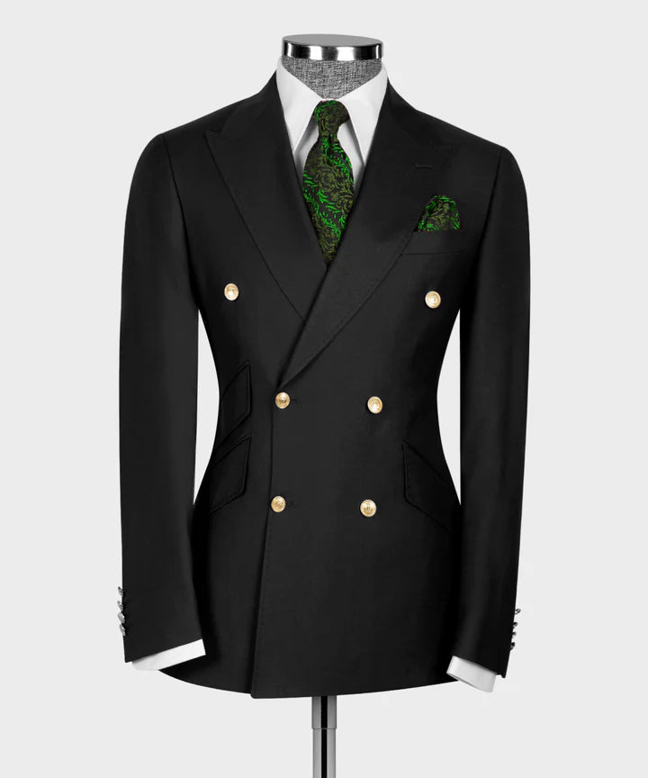 Latest Peaked Lapel Black Double Breasted Suit for Prom