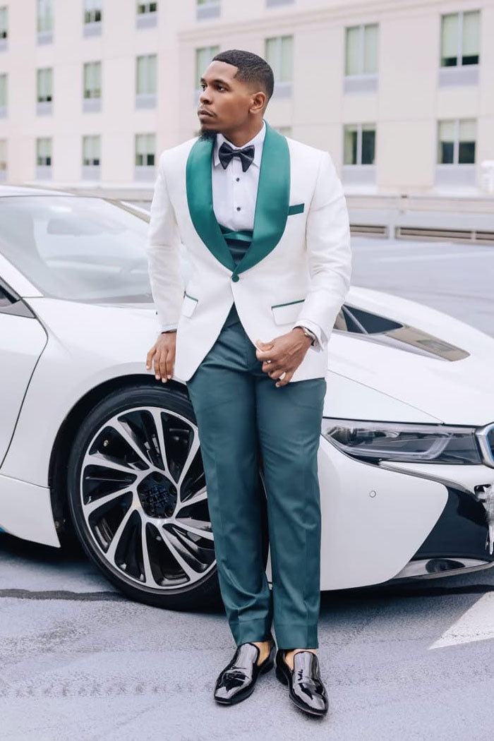 White Jacquard Shawl Lapel Tuxedo