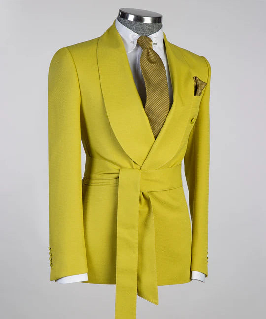 Mustard Yellow 2-piece Shawl Lapel Tuxedo with Belt for Prom