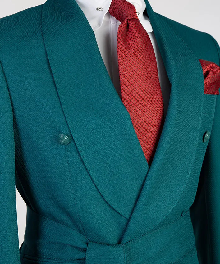 Teal Blue 2-piece Double-breasted Shawl Lapel Suit