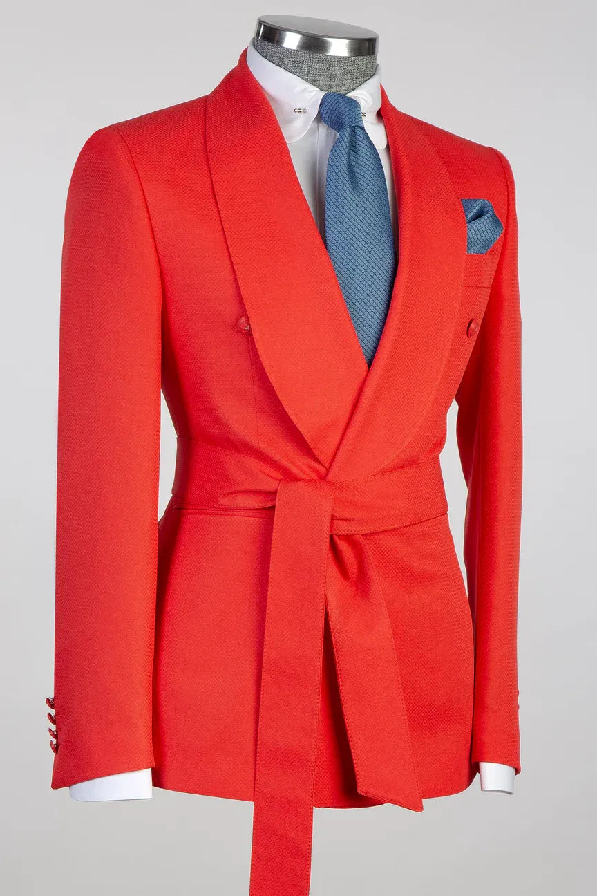 Orange 2-piece Double-breasted Shawl Lapel Suit