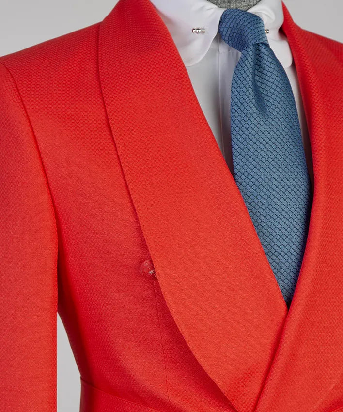 Orange 2-piece Double-breasted Shawl Lapel Suit