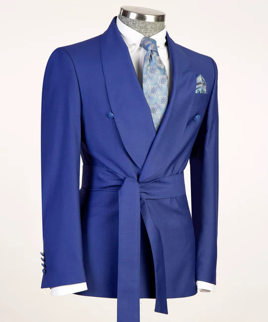 Sapphire Blue 2-piece Shawl Lapel Tuxedo with Belt for Prom