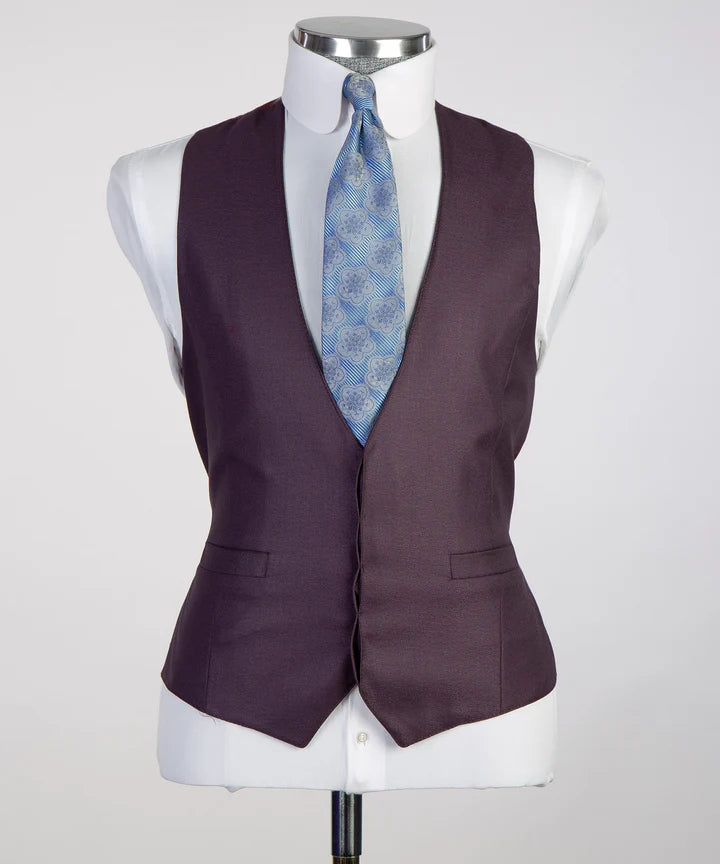 Purple Single-breasted 3-piece Peak Lapel Plaid Suit