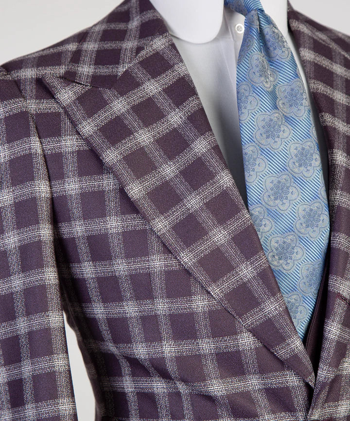 Purple Single-breasted 3-piece Peak Lapel Plaid Suit