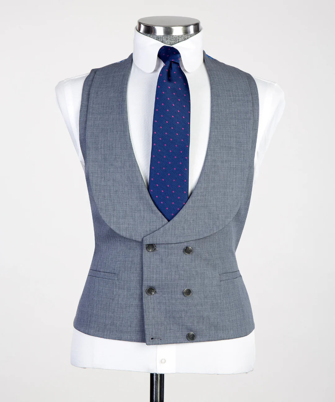 Grey 3-piece Single-breasted Peak Lapel Suit