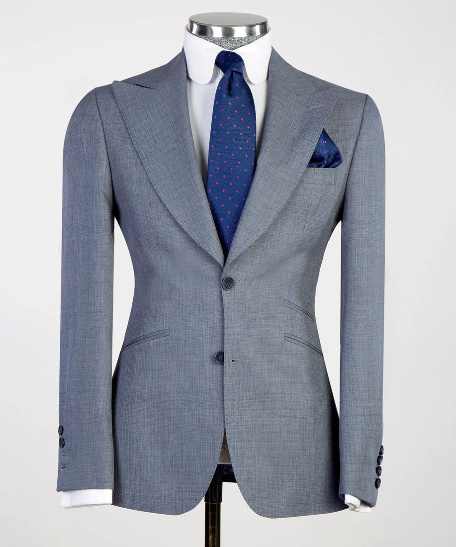 Grey 3-piece Single-breasted Peak Lapel Suit