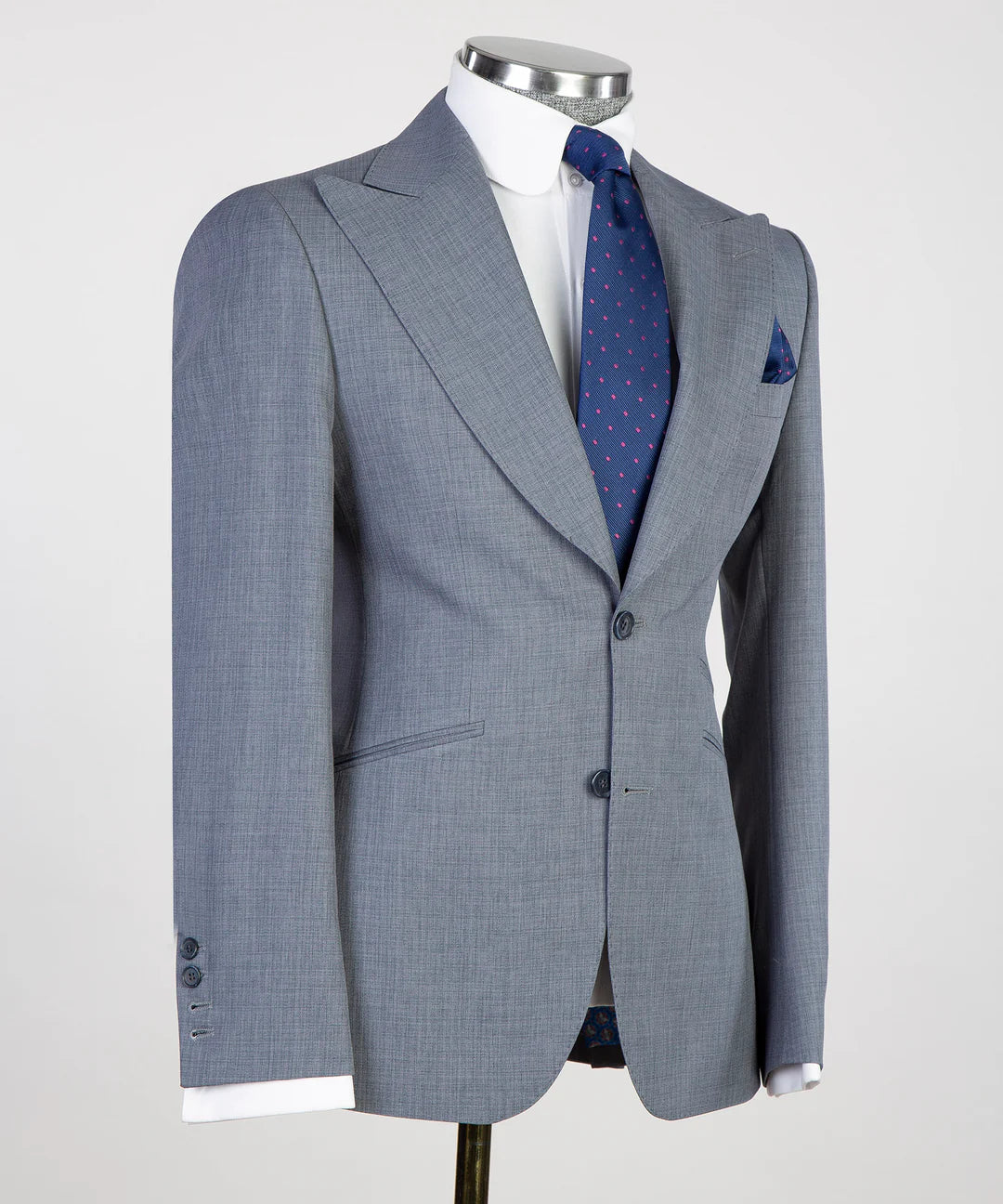 Grey 3-piece Single-breasted Peak Lapel Suit
