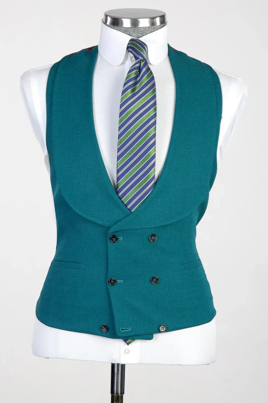 Teal Blue 3-piece Single-breasted Peak Lapel Suit