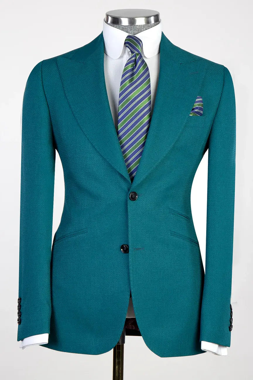 Teal Blue 3-piece Single-breasted Peak Lapel Suit