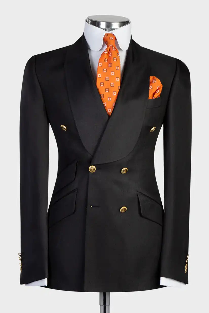Black Double-breasted 2-piece Shawl Lapel Suit for Prom