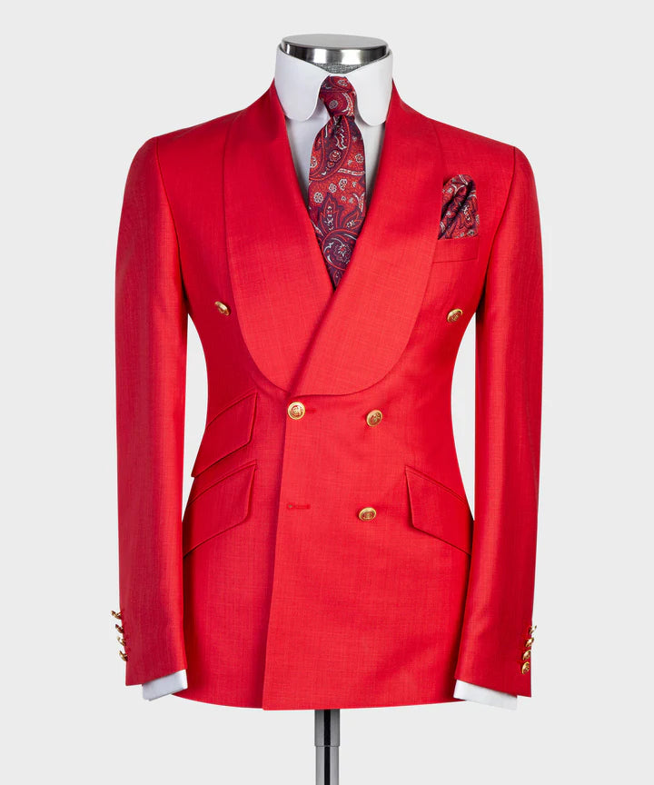 Red Shawl Lapel Double Breasted Suit for Prom