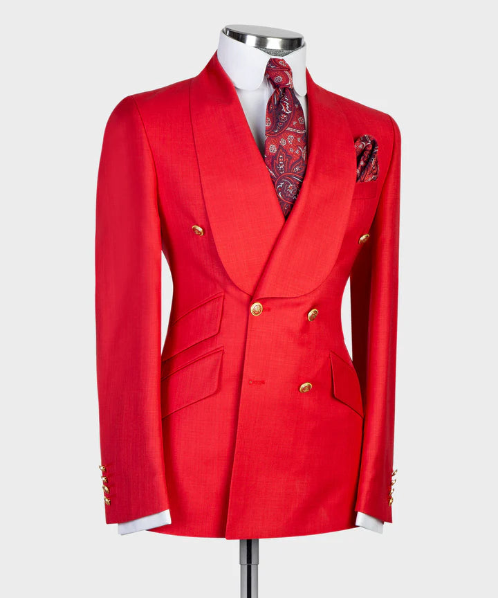 Red Shawl Lapel Double Breasted Suit for Prom