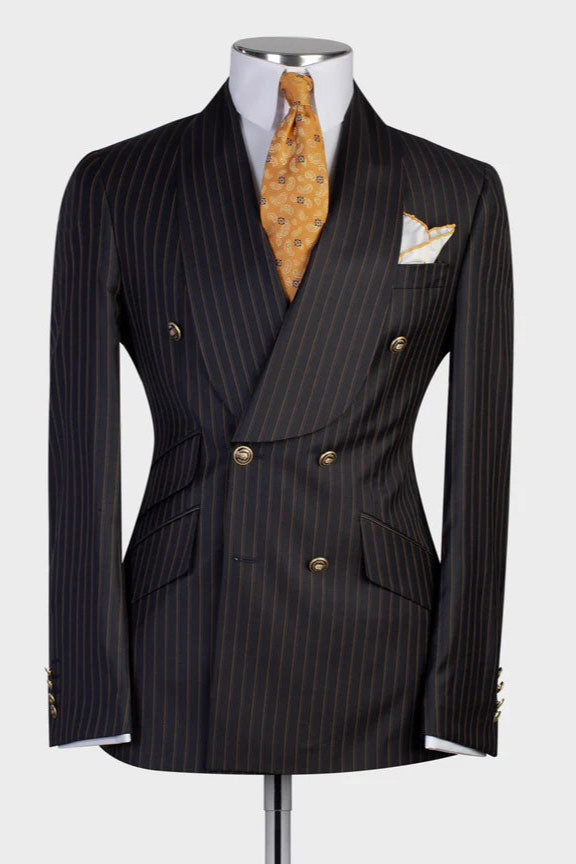 Black Double-breasted 2-piece Shawl Lapel Stripe Suit for Prom