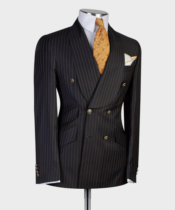 Black Double-breasted 2-piece Shawl Lapel Stripe Suit for Prom