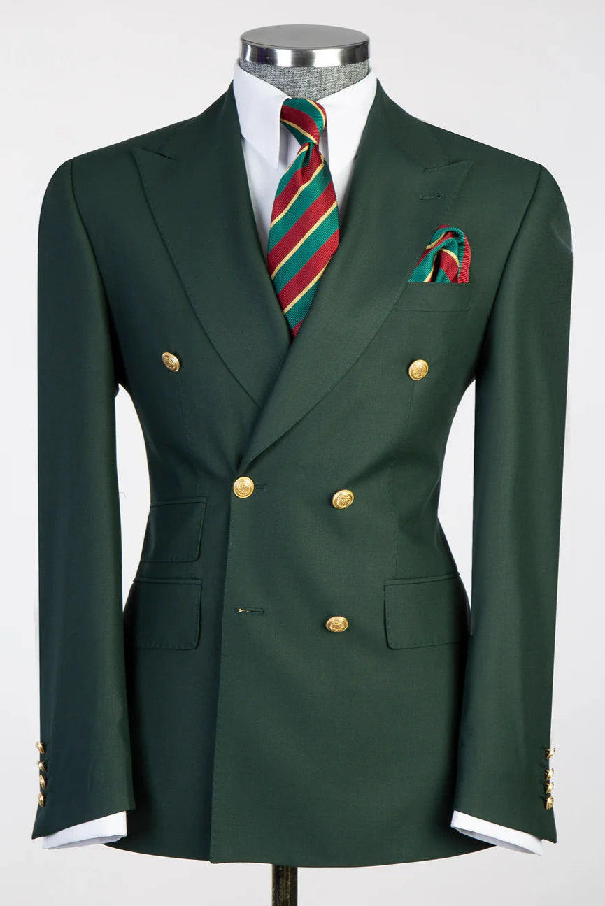 Green Double-breasted 2-piece Peak Lapel Outfit