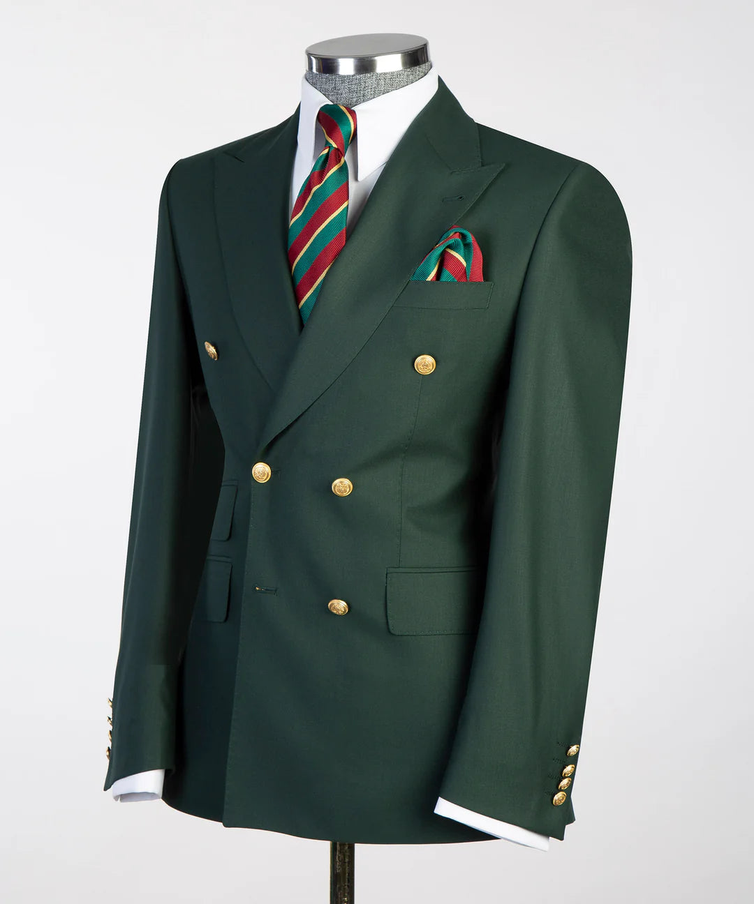 Green Double-breasted 2-piece Peak Lapel Outfit