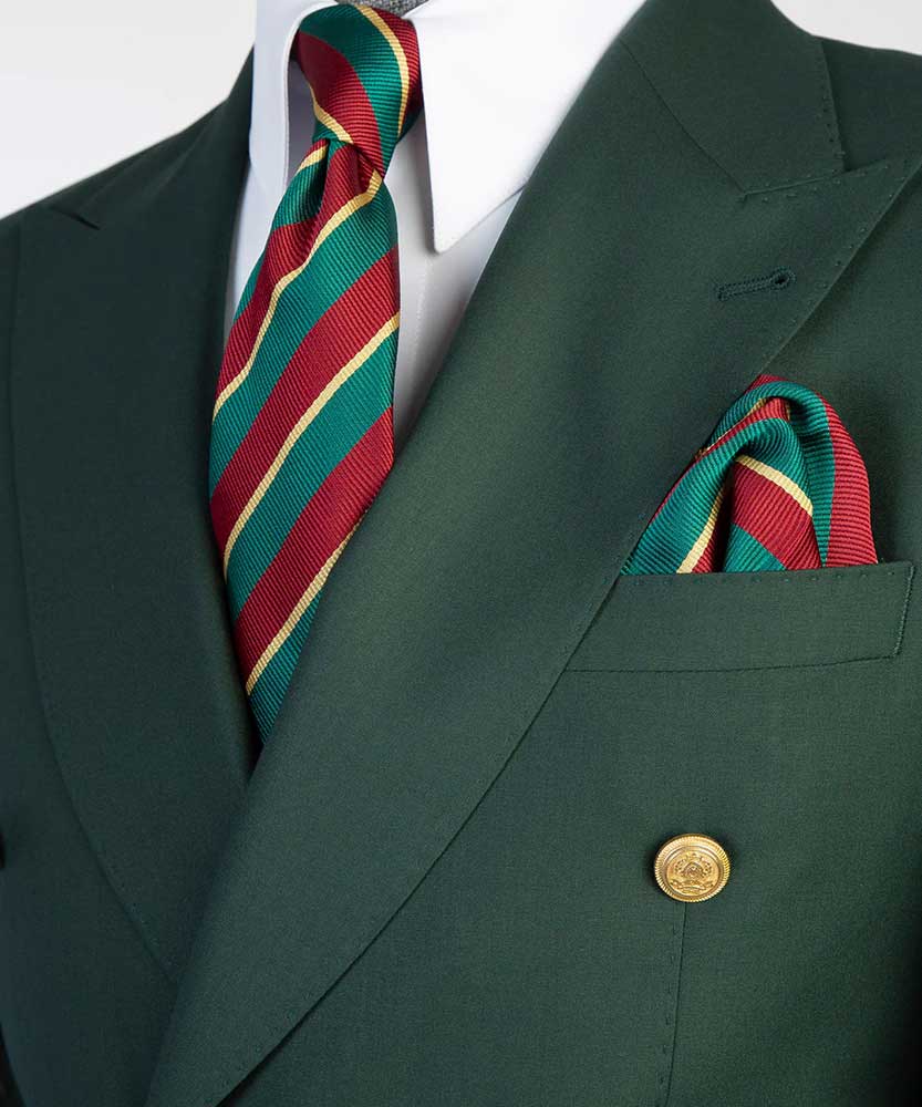 Green Double-breasted 2-piece Peak Lapel Outfit