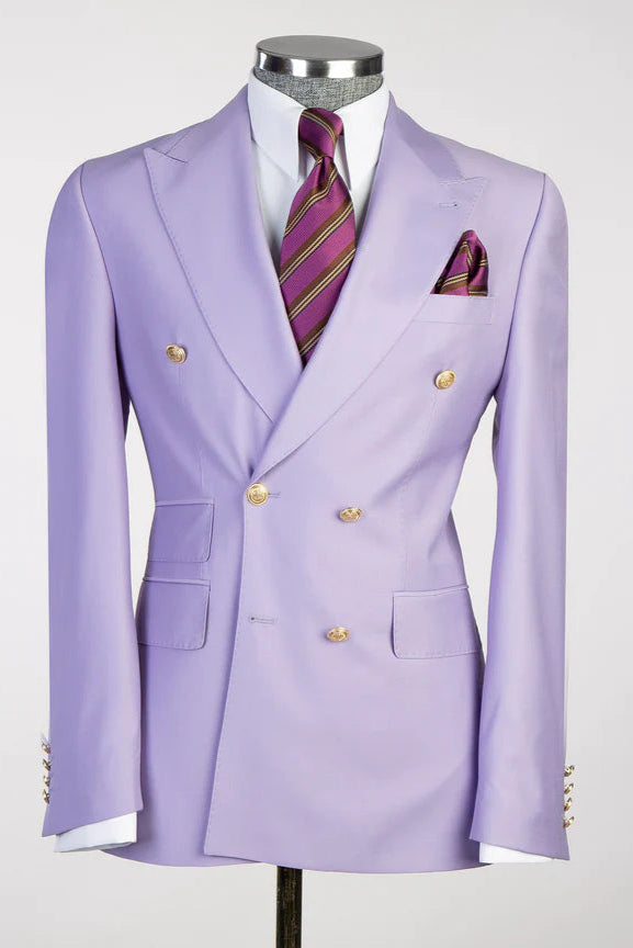 Purple Double-breasted 2-piece Peak Lapel Outfit