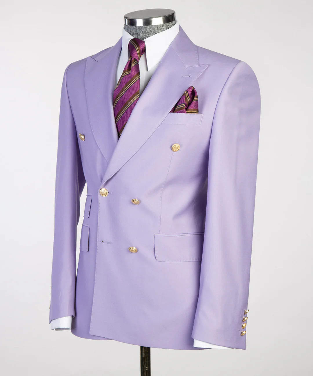Purple Double-breasted 2-piece Peak Lapel Outfit