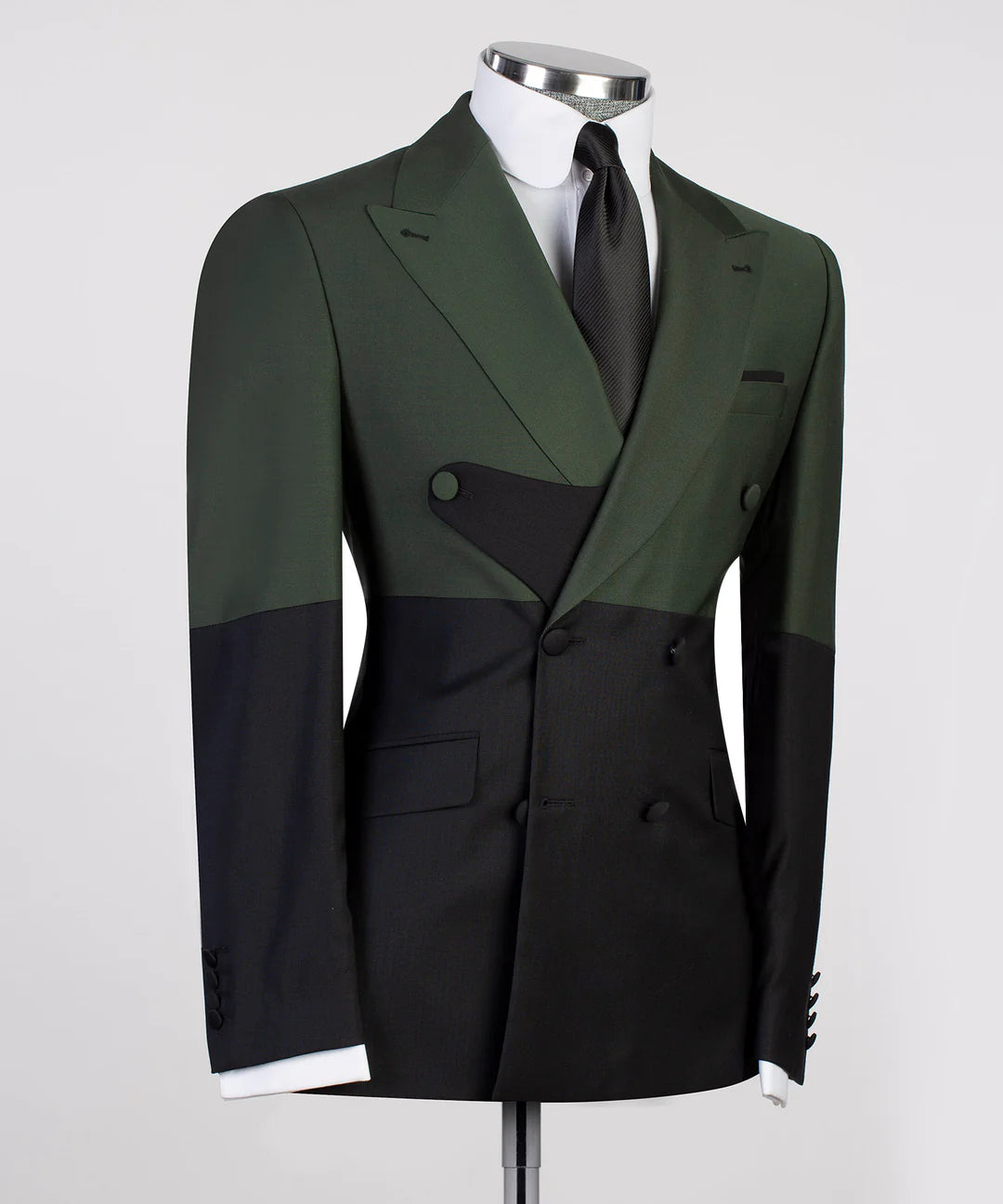 Green Black Split Two-tone Double-breasted 2-piece Peaked Lapel Suits