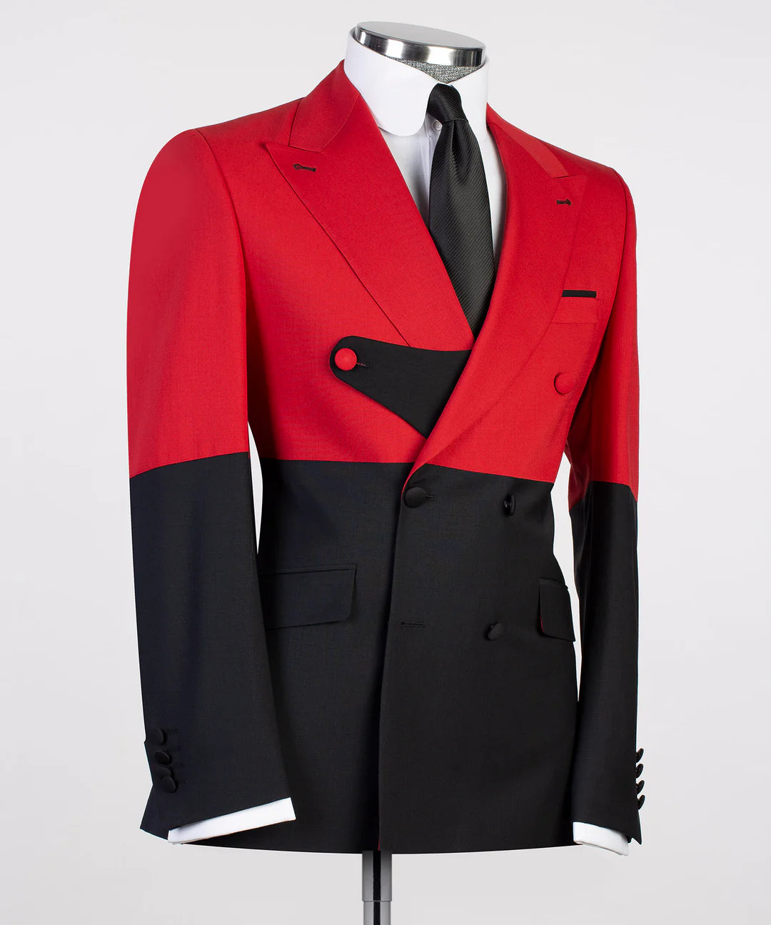 Red Black Split Two-tone Double-breasted 2-piece Peak Lapel Suits