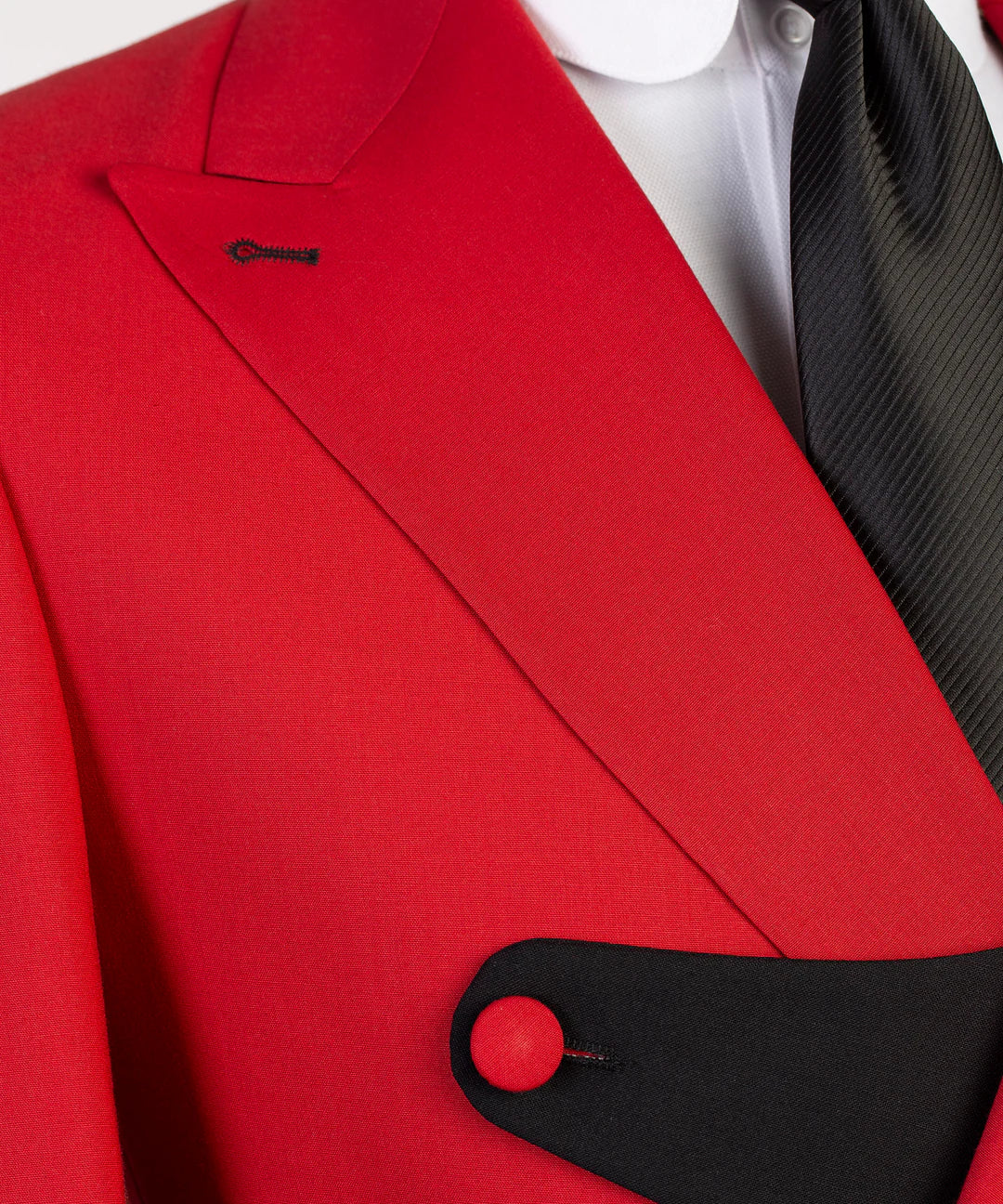 Red Black Split Two-tone Double-breasted 2-piece Peak Lapel Suits