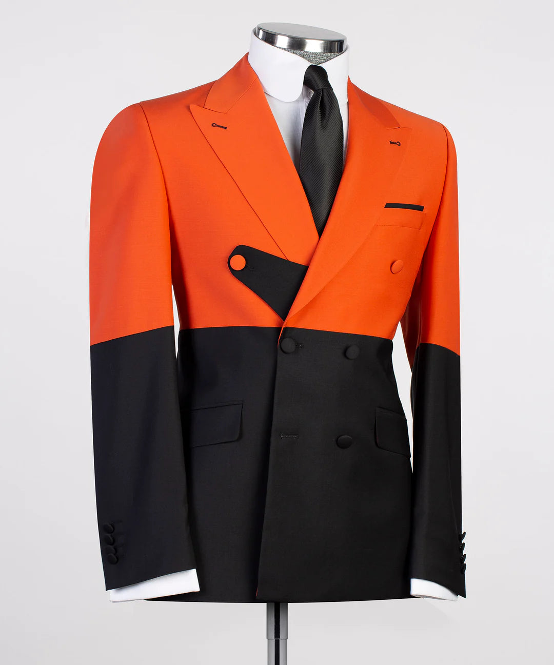 Orange Black Split Two-tone Double-breasted 2-piece Peaked Lapel Suits