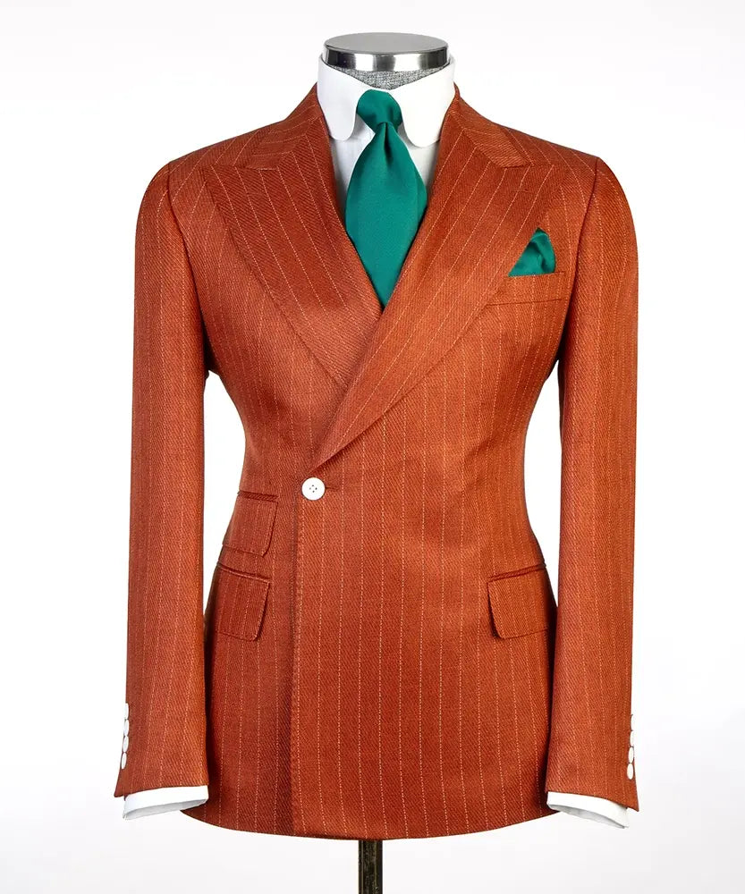 Orange Peaked Lapel One Button Striped Suit for Prom