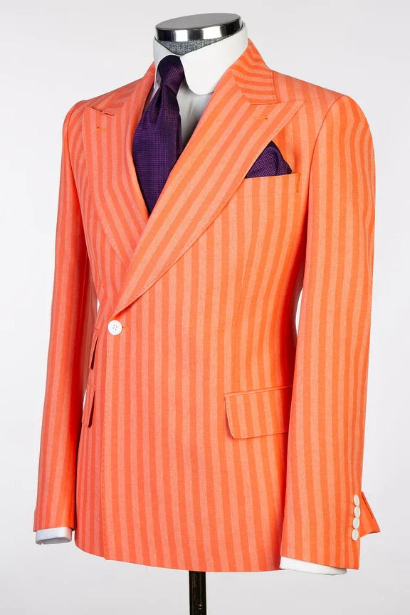 Orange Peak Lapel One Button Striped Suit for Prom