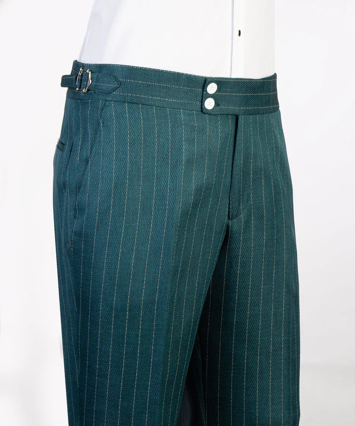 Hunter Green Peaked Lapel One Button Striped Suit for Prom