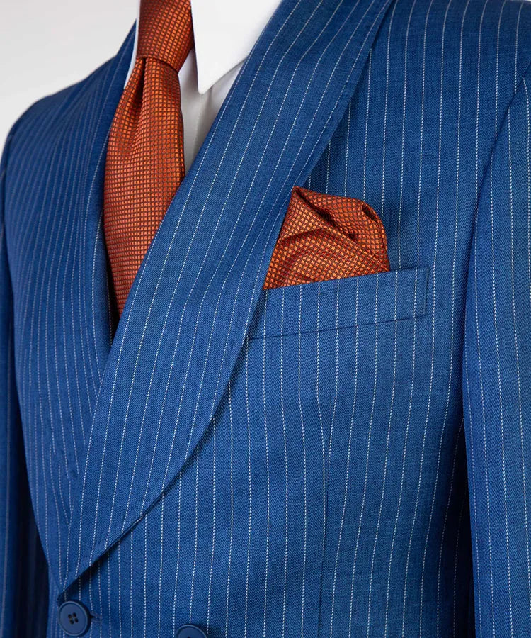 Blue 2-piece Double-breasted Shawl Lapel Suit