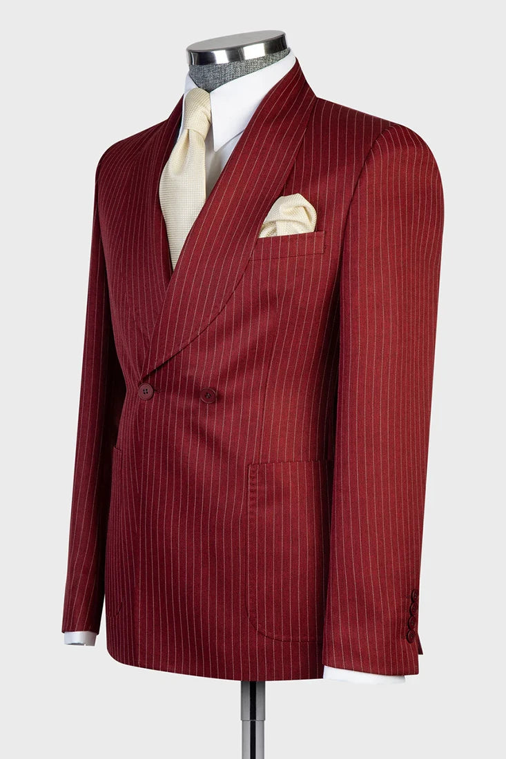 Red 2-piece Double-breasted Shawl Lapel Suit