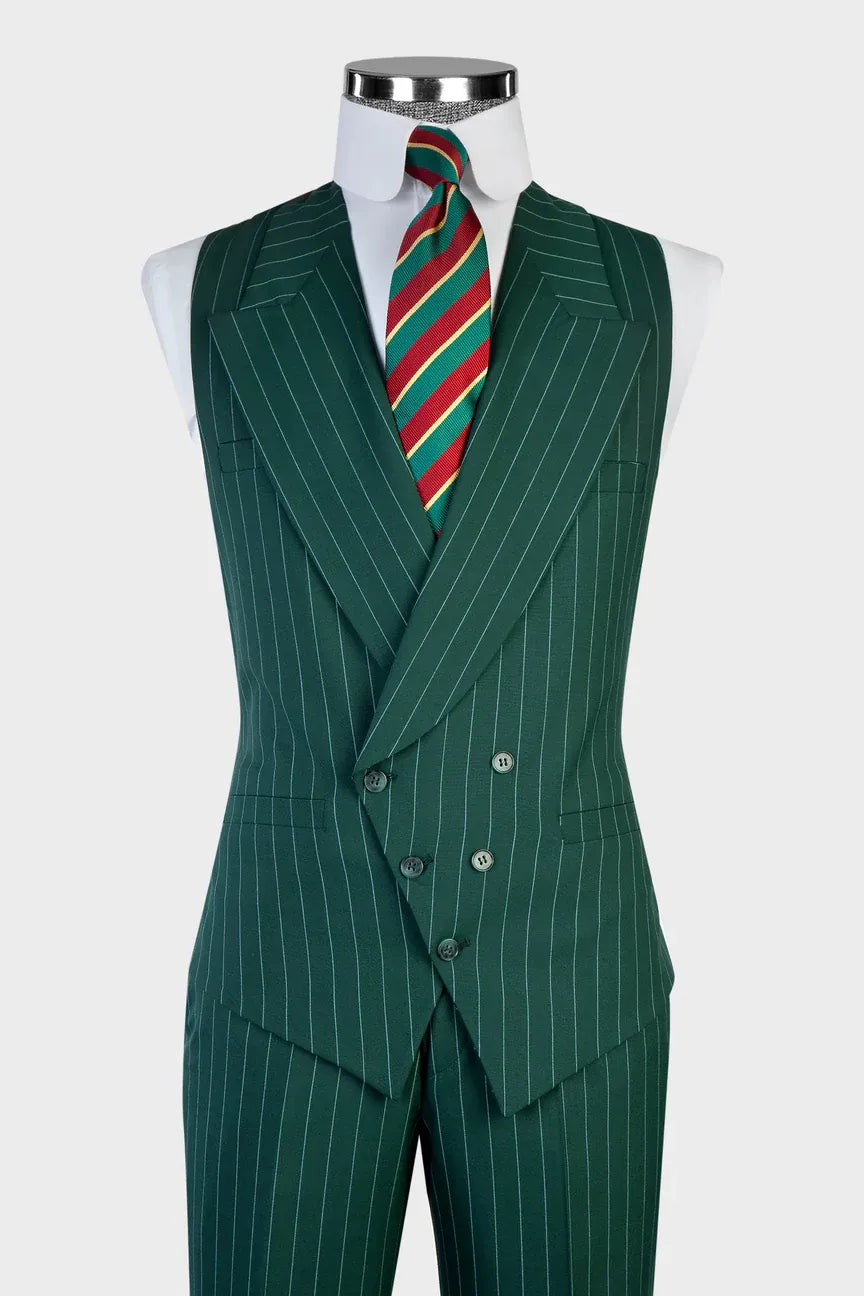 Green Stripe 3-piece Single-breasted Suit