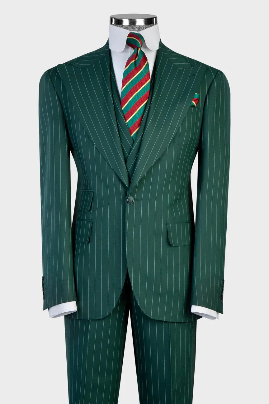 Green Stripe 3-piece Single-breasted Suit