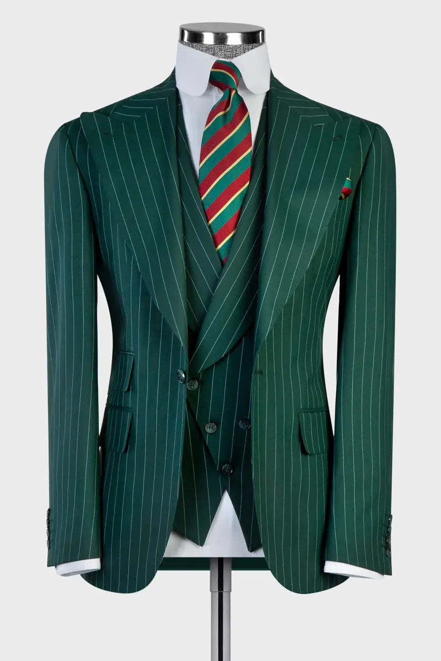 Green Stripe 3-piece Single-breasted Suit