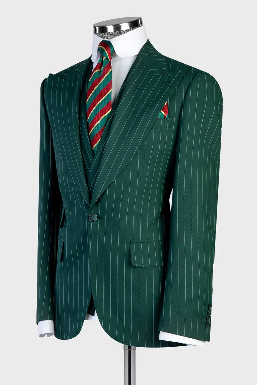 Green Stripe 3-piece Single-breasted Suit