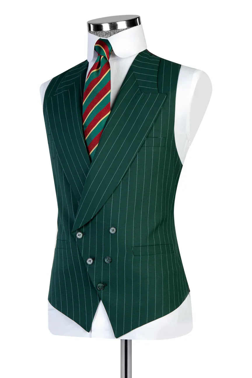 Green Stripe 3-piece Single-breasted Suit