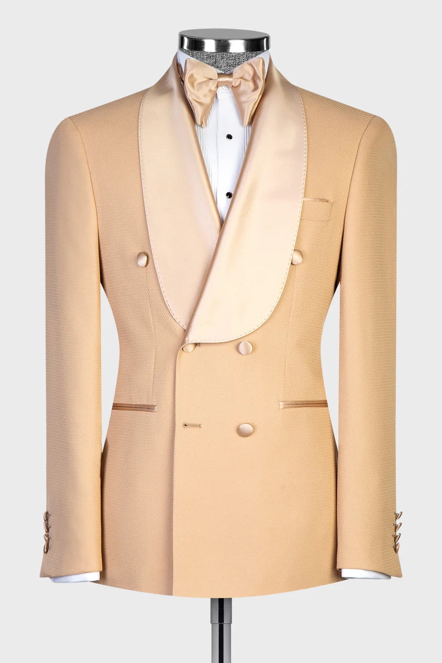 Beige 2-piece Double-breasted Tuxedo