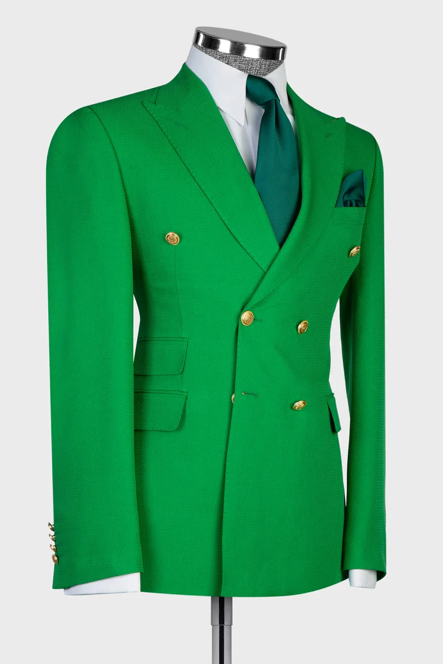Green 2-piece Double-breasted Peak Lapel Suit
