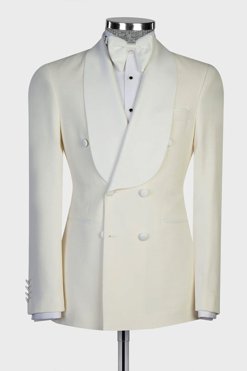 Beige 2-piece Shawl Lapel Double Breasted Tuxedo