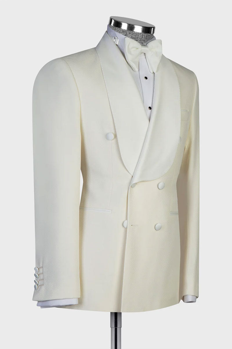 Beige 2-piece Shawl Lapel Double Breasted Tuxedo