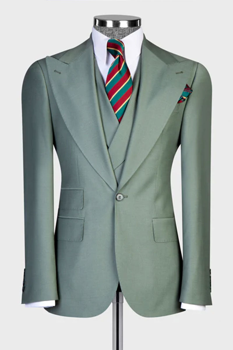 Sage Green Single-breasted Peak Lapel 3-piece Suit