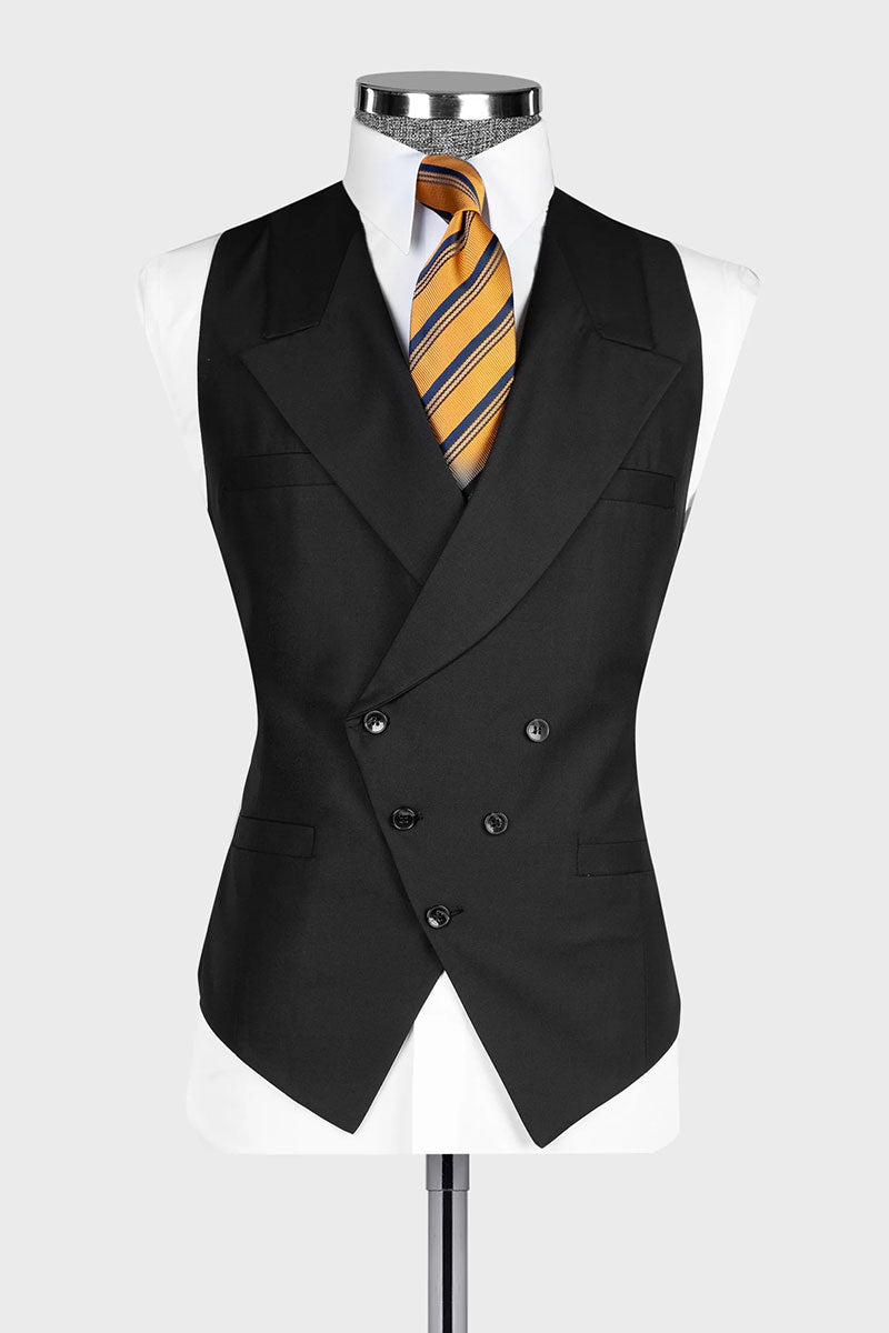 Black Single-breasted Peak Lapel 3-piece Suit