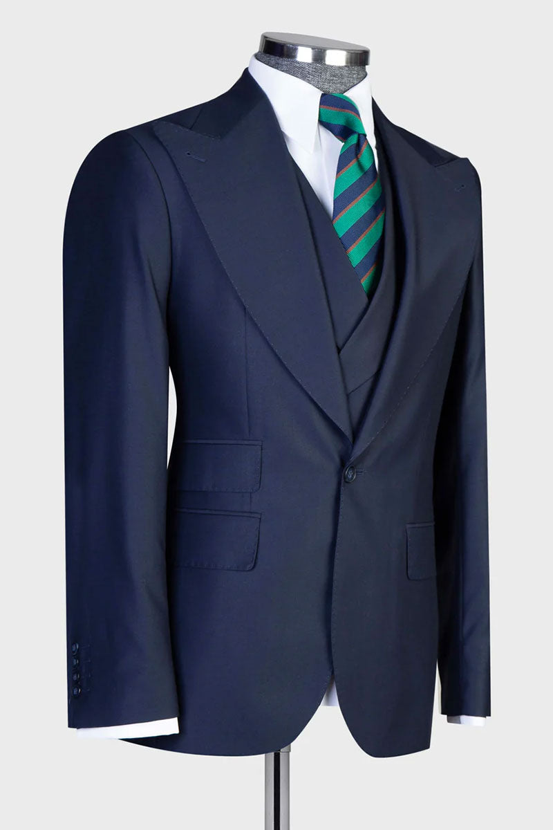 Navy 3-piece Peak Lapel Single Breasted Suit