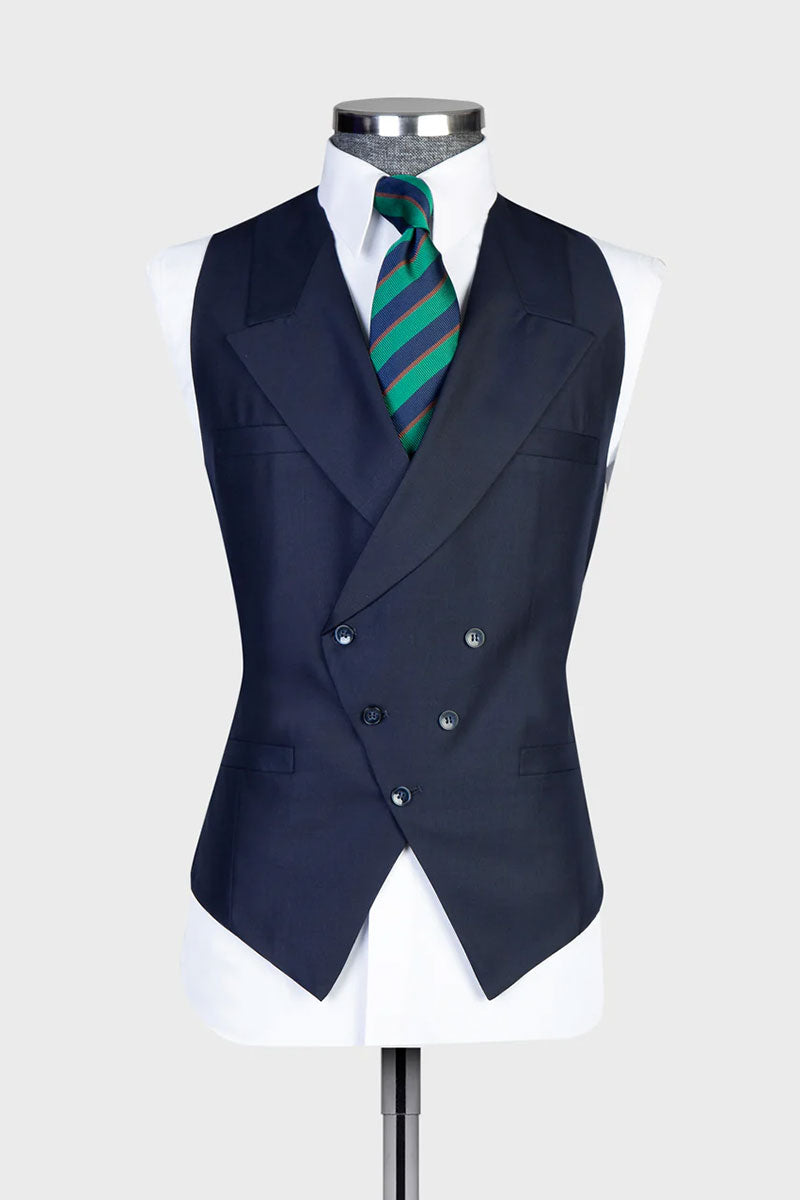 Navy 3-piece Peak Lapel Single Breasted Suit