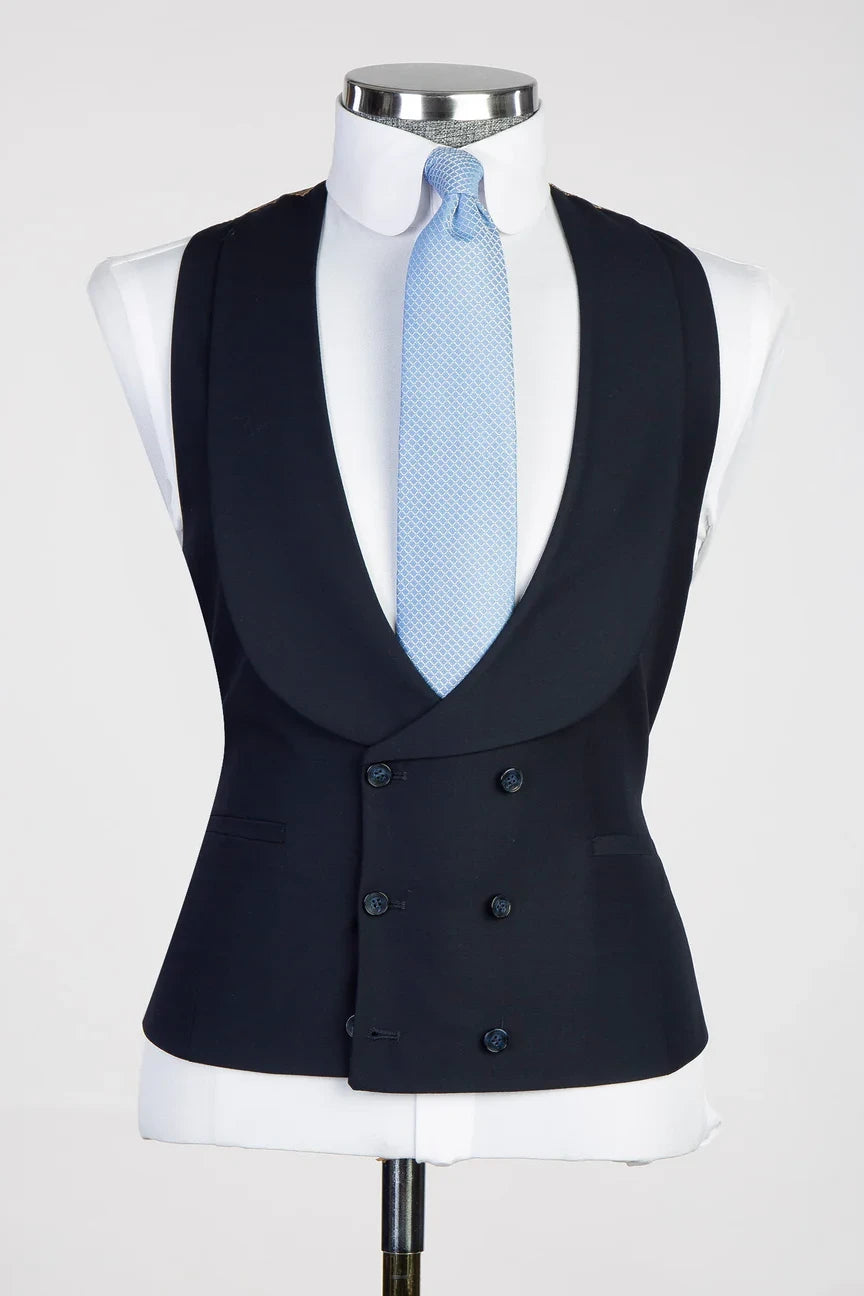 Navy 3-piece Single-breasted Peak Lapel Suit