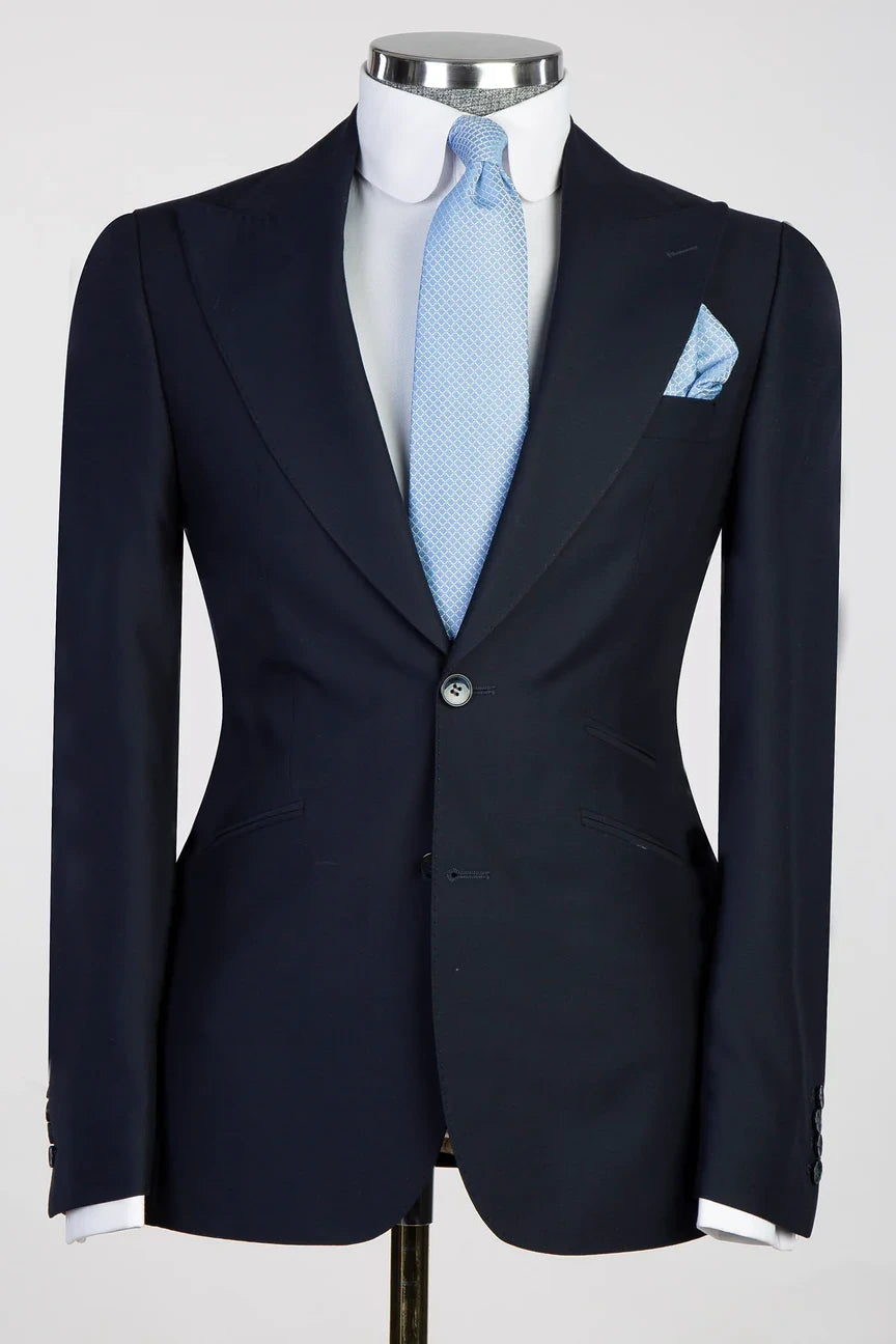 Navy 3-piece Single-breasted Peak Lapel Suit