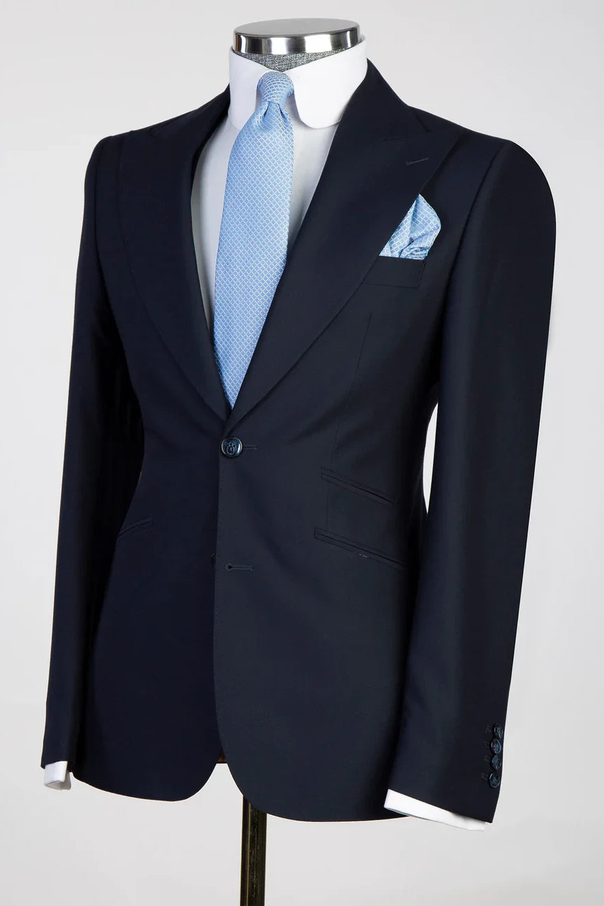 Navy 3-piece Single-breasted Peak Lapel Suit